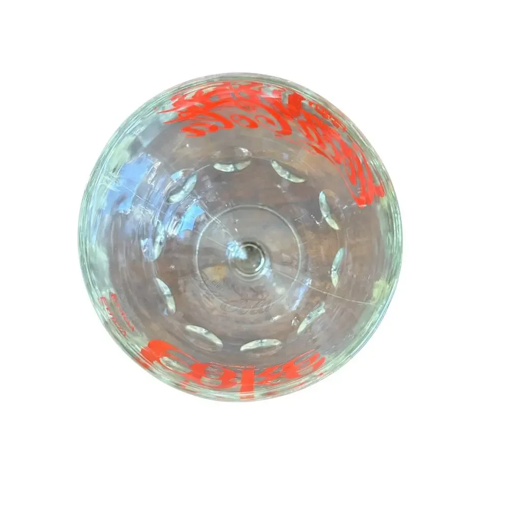 Vintage Red Coca-Cola Coke Thumbprint Pedestal Stem Glass Soda Goblet 16 Oz